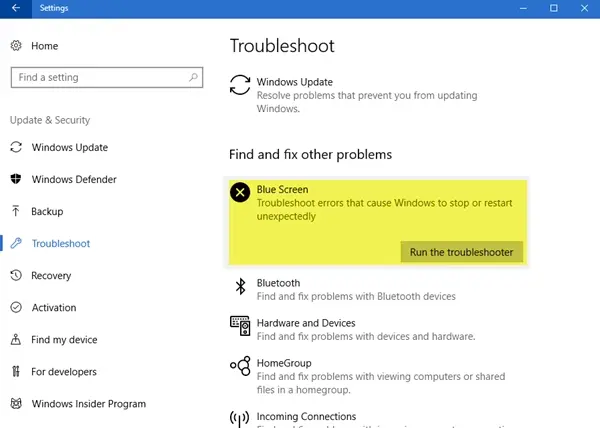 Running A 'Blue Screen of Death' Troubleshooter