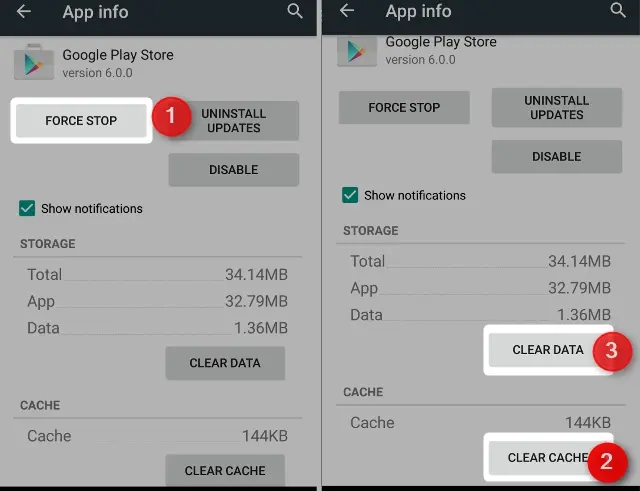 Force stop and then clear allcache/data of Play Store